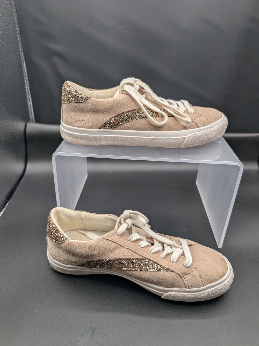 Madewell Taupe Suede Sneakers with Gold Glitter Trim